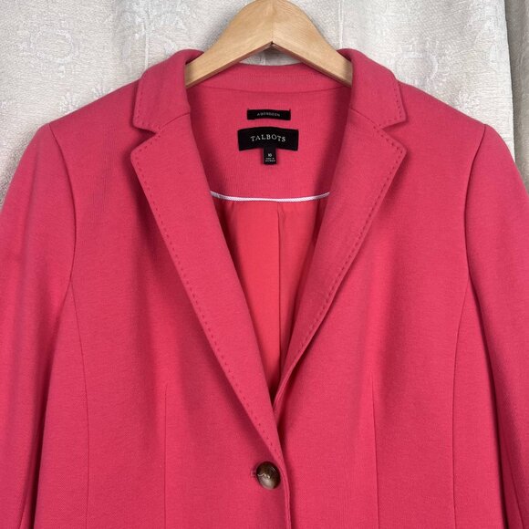 Talbots Aberdeen pique knit blazer deep pink cotton blend 2-button suit jacket - Picture 3 of 11